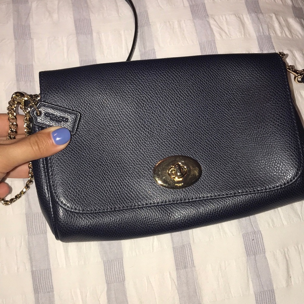 Dark Navy leather clutch/crossbody COACH bag